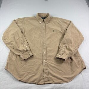 Polo Ralph Lauren Shirt Mens 2XL Brown Silk Cotton Blend Button Up Vintage